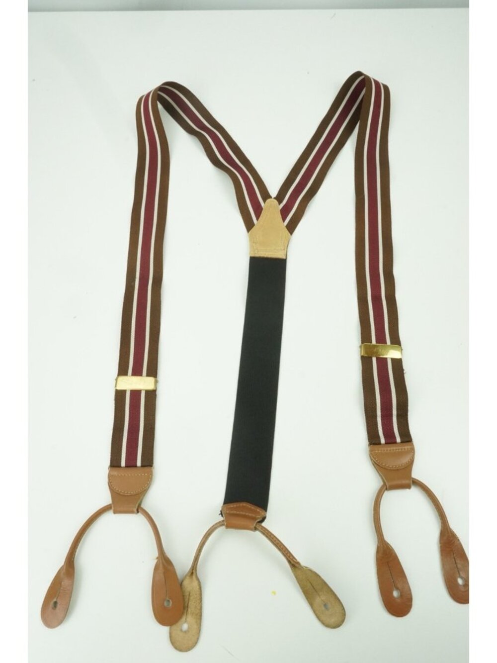 Brooks Brothers Walnut Brown Merlot Red White Striped Suspenders Bracers